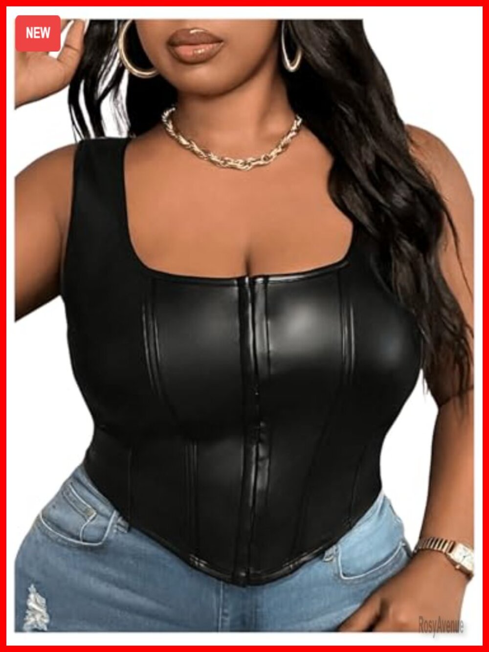Plus Size PU Leather Sleeveless Corset Tank Top Asymmetrical Hem